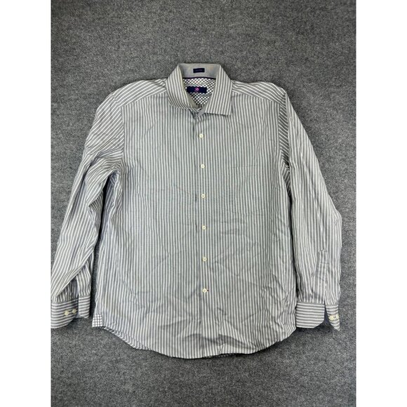 Egara Button Up Shirt Men's XL Gray Striped Long Sleeve Non-Iron Casual - Picture 1 of 6
